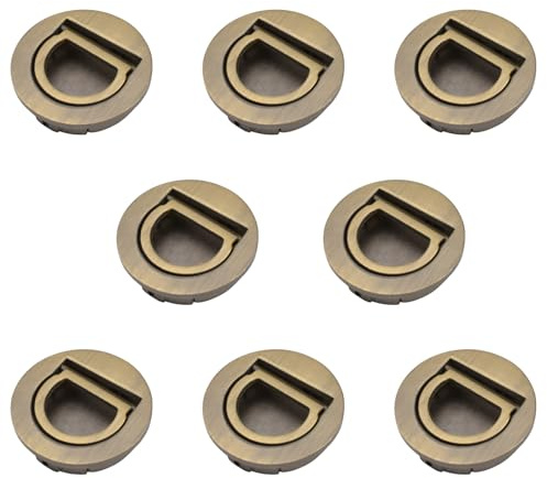 MOROBOR Poignée ronde à anneau de traction encastré, 8 pièces Poignées cachées Tatami dissimulées tirettes de porte d'armoire quincaillerie de meuble avec vis pour armoire garde-robe tiroir (Bronze)