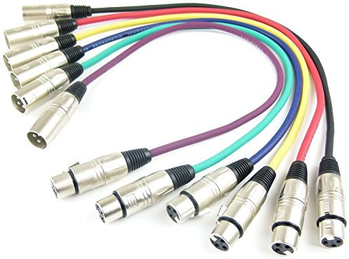 1 Set Adam Hall Mikrofonkabel je 0,5 m in den Farben Rot, Gelb, Grün, Blau, Vilolett, Schwarz, XLR female auf XLR male DMX Audio Studiokabel (0,5 m, Mehrfarbig, 1)