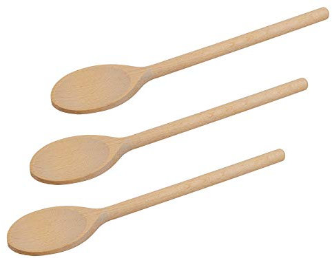 Lot de 3 cuillères ovales en bois de hêtre naturel de 25 cm de long pour cuisiner, mélanger