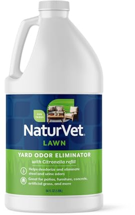NaturVet – Yard Odor Eliminator Plus Citronella Spray – Eliminate Stool and Urine Odors from Lawn and Yard – Designed for Use on Grass, Patios, Gravel, Concrete & More – 64oz Refill (No Hose Nozzle)