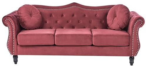 Beliani Stilvolles und Elegantes 3-Sitzer Sofa in Burgunderrot SKIEN