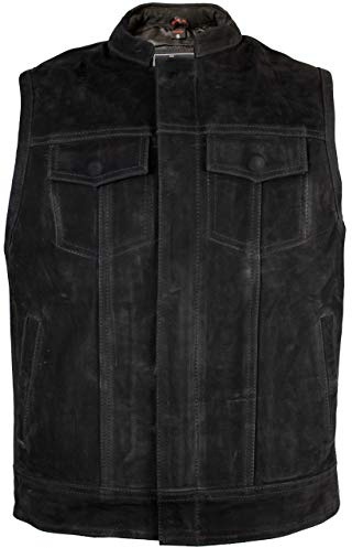 Matt svart läderväst i jeanslook med sidofickor för justering (L)