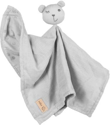 roba Baby Schmusetuch Lil Planet - 40 x 40 cm - Schnuffeltuch mit Bären Motiv - Musselin - Bio Baumwolle GOTS zertifiziert - Grau
