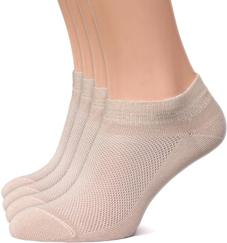 Duna Ankle Socks for Womens - Ultra Thin Breathable Cotton Sport Socks - Athletic, No Show, Low Cut - 4 Pairs, Beige