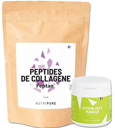Nutripure | Peptides de Collagène Peptan® Type 1 & 3 | Hydrolysés 90% Protéines | Os & Articulations | Peau, Cheveux & Ongles | Goût Citron Vert - Mangue | Sachet 310 g | 1 Mois | Made in France