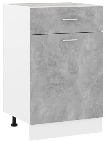 vidaXL Schubunterschrank mit 2 Regalböden 1 Schublade Schrank Küchenzeile Küchenmöbel Unterschrank Küchenschrank Betongrau 50x46x81,5cm Holzwerkstoff
