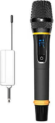 Liudan Microphone Wireless Microphone Omnidirectional Pickup UHF Metal Dynamic Handheld Karaoke Mic with Rechargeable Receiver (Work 8hs)，1/4‘’＆1/8‘’Output Handheld Microphone (Quantity : One)