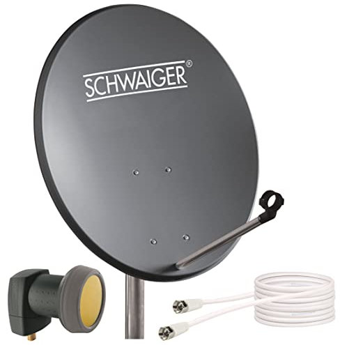 SCHWAIGER 9734 Système satellite antenne satellite LNB simple 10 m Antenne satellite numérique en aluminium Anthracite 55 x 62 cm