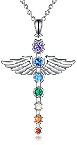 YAFEINI Schutzengel Flügel Halskette für Damen Sterling Silber Chakra Schutzengel Kreuz Kette Chakra Schmuck Geschenk für Frauen Mädchen (Schutzengel Flügel Halskette)
