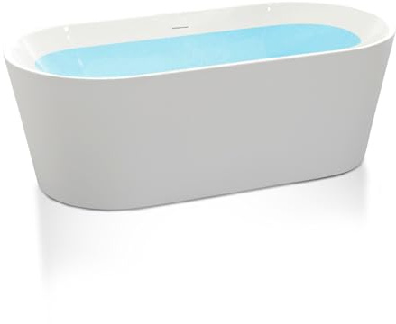 ANZZI 55 Inch Acrylic Freestanding Bathtub In Glossy White | Chand Pre-plumbed Solid Deep Soaker Tub With Built In Overflow And Drain | Soaking Stand Alone Tub 72 Gallons Capacity | FT-AZ098-55