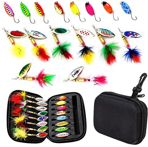 Trout Spoon Set, Artificial Bait Spinner Blinker Set, Fishing Bait 16 Pieces, Fishing Accessories for Pike, Zander, Perch, Trout, with Box (C)