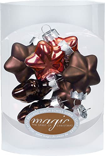 MAGIC 8 Sterne 4cm Glas Weihnachtsschmuck Weihnachtsdeko Christbaumkugeln Weihnachtskugeln Christbaumschmuck Deko Kugeln (Cognac Diamond // Braun Kupfer)