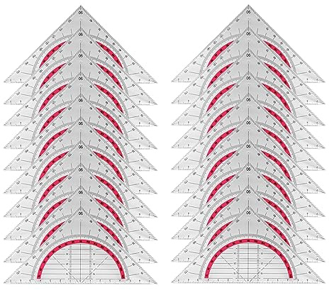 20 stycken geometritriangel: geometri av plast 15 cm, rund vinkelkniv inuti geometri set parabelmall ritplatta för kontor, designer, studenter, målning