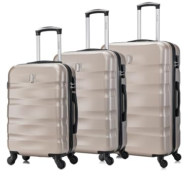 CELIMS ABS-väska, styv, slitstark, 4 st 360° vridbara hjul, lätt med integrerat lås, Ensemble de 3 Valises ( Cabine, Moyenne, Grande)