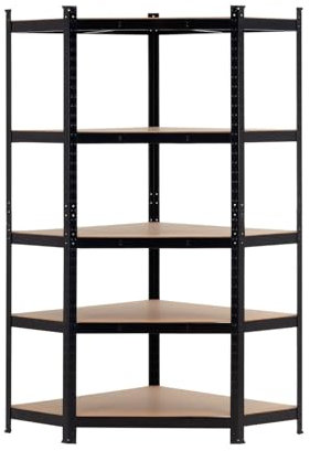 THINIA HOME - Estantería Modular Esquinera, Acero y MDF Antihumedad, Hogar, Trastero, Garaje, 5 Baldas Ajustables, Carga Máx. 875Kg, 80x40x56x180cm (Largo x Ancho x Frontal x Alto)