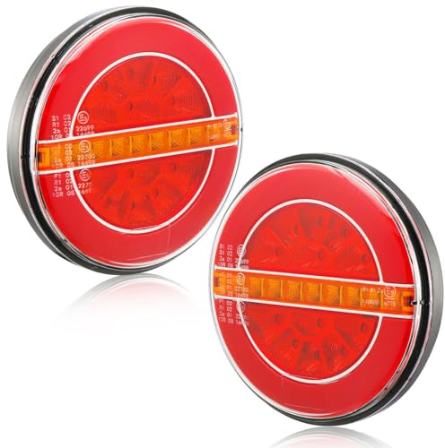ETUKER 2 x LED-bakljus för släpvagn 12 V 3 funktioner ECE R10 EMC vattentät rund bakre strålkastare släpvagn för radio/lastbil/traktor/släpvagn bakljus