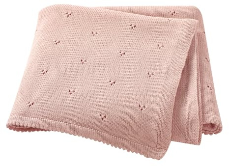 Hadetoto Coperta per Neonati 100% Cotone Traforato Morbida Coperta per Bambini in Maglia Rosa 100x80cm
