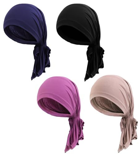 XEPST 4 Stück Chemo Kopfbedeckung, Bambus Kopftuch für Frauen Mit Haarausfall, Turban Damen Elastische Headwrap Bandana Bonnet Sleep Cap Kopftücher