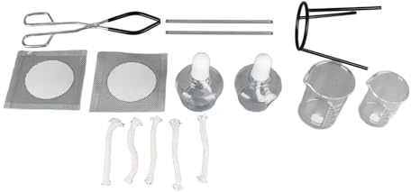 Chemistry Experiment Heating Set with Tripod, Beakers, Burner Bottles, Stirring Rods, Clay Net for Laboratory, Classroom Use