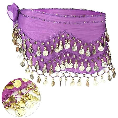 Butyeak Chiffon Hüfttuch, Damen BauchtäNzerin KostüM, Tanztuch mit Münzen für Bauchtanz, Schwarz Bauchtanz Hüfttuch, für Mädchen Frau für Performance Kostüm Bauchtanz Yoga Kurs(Lila)
