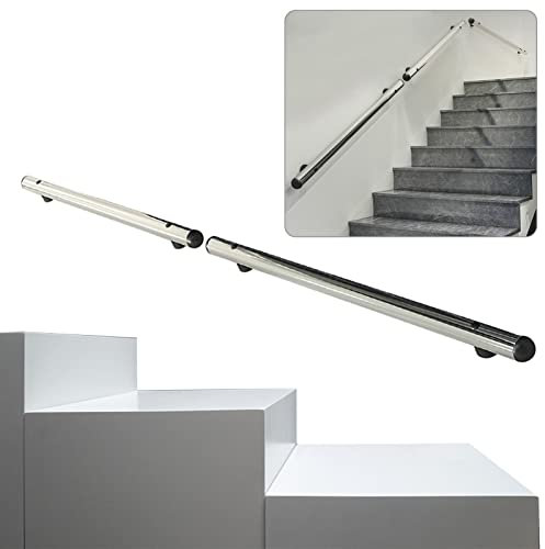 Treppengeländer-Set aus Edelstahl, Schmiedeeisen, für Innen- und Außenbereich, 2 m lang, für Treppen mit Armlehnen-Geländer
