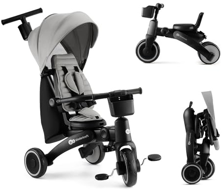 Kinderkraft JAZZ2 Triciclo 6 en 1, con función de Rueda para niños, Cochecito Plegable con Accesorios, protección UV UPF50+, de 9 Meses a 5 años, Gris