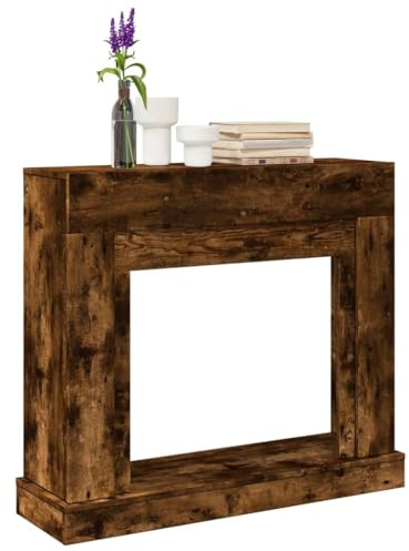 Rantry Arredo Cornice per Camino Rovere Fumo 100x30x87,5 cm in Truciolato, Mobilia Cornice Camino, Camino da Pavimento con Cornice e Bruciatore, Accessori Camino, Cornice Legno
