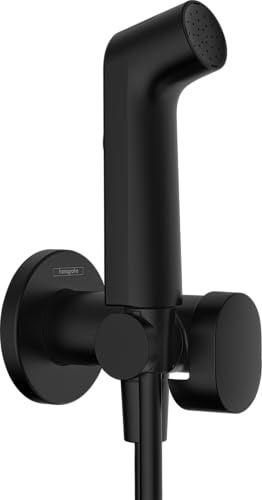 hansgrohe Bidéte handdusch S med 1 vattenbesparande stråltyp (EcoSmart), inklusive avstängningsventil, duschhållare och duschslang 1,25 m, för varmvatten, mattsvart, 29232670