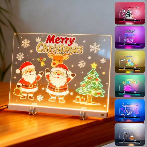 RNPKZ LED Note Board, 30x20CM Acrylic Dry Erase Board with Light, Acrylic LED Writing Message Board with 7 Colors Pen, Desktop Note Memo Illuminated Wordpad for School Cafe Home Office Christmas