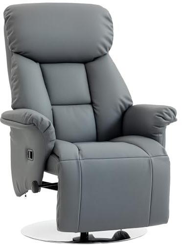 HOMCOM Fauteuil de Relaxation inclinable pivotant avec Repose-Pied réglable et accoudoirs, Fauteuil Relax de Salon Chaise TV en Cuir synthétique pour Salon, Chambre, Home cinéma, Gris