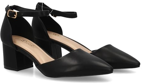 Zapato de Tacon Medio para Mujer con Diseno Elegante y Punta Fina, Cierre de Hebilla. Tacon Ancho y Comodo, Ideal Diario u Ocasiones Especiales. Talon Cerrado.