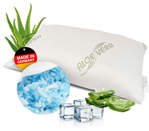 MaxxGoods orthopädisches Nackenstützkissen mit Gel-Schaum-Sticks im Baumwollbezug & Aloe Vera Kissenbezug - Kühlkissen mit Soft Schaum - kühlendes Kopfkissen Bauch Rücken & Seitenschläfer (70x42cm)