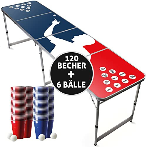 Beer Pong Set da Tavolo Ufficiale Player | 1 Tavolo + 120 Coppe (60 Blu & 60 Rosso) + 6 Palle | Kit Completo | Gioco da Bere | OriginalCup®