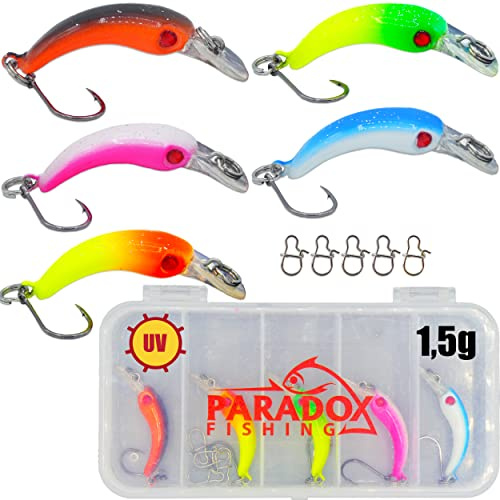 Paradox Fishing Forellen Wobbler Set I 5 langsam sinkende Wobbler (3,9cm 1,5g Lauftiefe: ca. 0,5m) zum Forellen Angeln I Forellen Köder Forellen Set Forellen Spoon - Wobbler Forelle Spoons Forelle