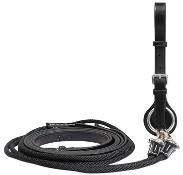 ExionPro Demi-corde en cuir de 6/8 de large et 2 m de long avec poignée de protection à boucle et fermeture rapide | Rêne d'entraînement équestre de qualité supérieure pour chevaux
