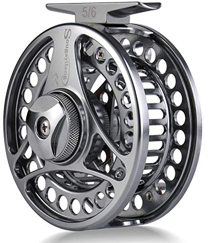 Sougayilang Moulinet de pêche à la mouche ultraléger anti-oxydation, corps en alliage d'aluminium usiné CNC et bobine, taille 5/6