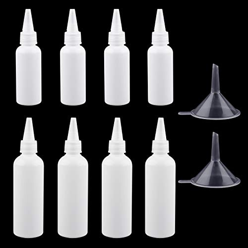 8 Reutilizable Botellas de condimento, Botellas dispensadoras de Exprimir, recipientes vacíos para Botellas con 2 embudos para condimentos, Pintura, Manualidades, loción