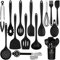 FUKTSYSM Kitchen Utensils Set - 25pcs Silicone Cooking Utensils Set, Silicone Kitchen Utensils, Cooking Tools Turner Tongs Nonstick Spatula Spoon for Nonstick Heat Resistant Cookware (Black)