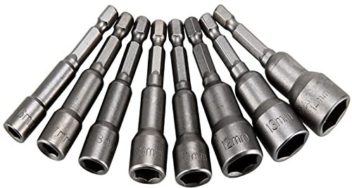 Tuercas Magnéticas,Jicyor Llaves de Vaso Hexagonales 9 piezas Adaptador Magnético de Brocas 1/4 Herramienta de Adaptador de Zócalo para herramientas con mango de destornillador eléctrico(6-14MM)