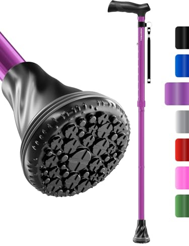 HONEYBULL Gehstock für Damen & Herren - Einzelne Spitze, Faltbar, Verstellbar, Zusammenklappbar, robust und belastbar bis 113 kg | Gehstock Gehhilfe für Senioren (Violett)