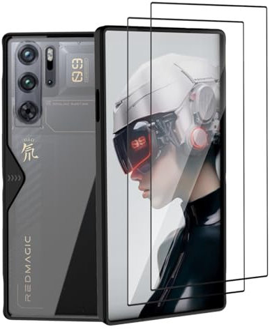 GMUJIAO Compatible with Nubia Red Magic 9 Pro/Pro Plus for Case,ShockProof Dual-Layer Cover,2 in 1 TPU+PC Transparent Phone Case with 2 Pack Tempered Glass Screen Protector[Anti-fall]-Black