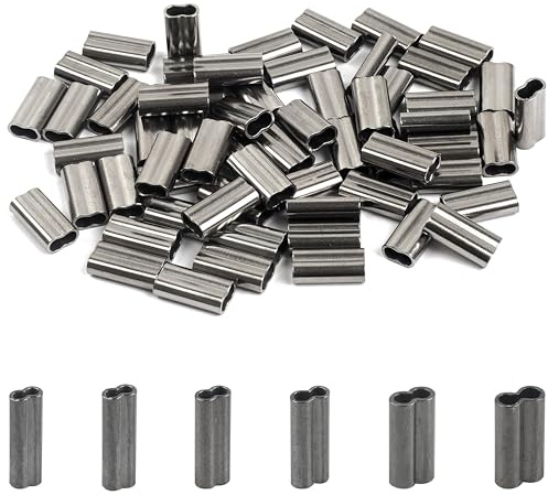 SILANON Manicotti a crimpare a doppia canna, 100 pezzi, manicotti a crimpare in ottone e rame, manicotti a crimpare per funi metalliche, connettori per lenza e tubi, attrezzatura da pesca (1,2 mm-100