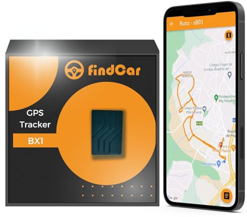 findCar BX1 - Localizador GPS mini para Coches, Camiones, Camiones, Motos y más | Localización en Vivo | a Batería | Alarmas Exceso Velocidad, Antirrobo y Geovalla | Localizador GPS coche (1000mAh 2G)