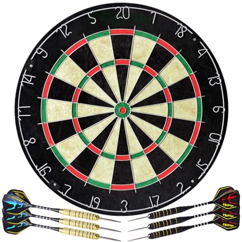Dartscheibe Kork mit 6 Dartpfeile,Zahlenring Dartscheibe Set mit Dartwerkzeug, Oche-Linie, Wandhalterung