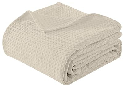 IlGruppone Copriletto Nido d'Ape 100% Cotone Tinta Unita Singolo Piazza Mezza Matrimoniale Prodotto Italiano Waffle Coperta Estiva Leggera Letto Divano Elegante - Panna - Matrimoniale260x280Cm