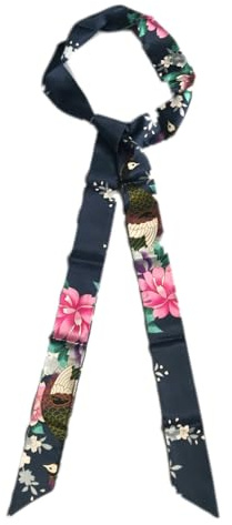 Prettystern Extra lungo da donna a 2 strati stretti raso cravatte sciarpa foulard colorato stampato abito cintura in tessuto per sensazione ed estate, Blu, 2-lagig, 200 cm X 5 cm
