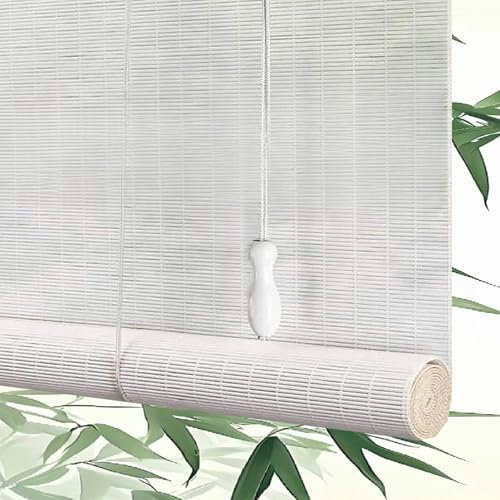 Persiana Estor Enrollable de Bambú Natural,Blanco Estor Enrollable de Bambú para Puertas y Ventanas,Protección Solar y Cortinas De Privacidad en Interior/Exterior/Jardín Patio,Personalizable