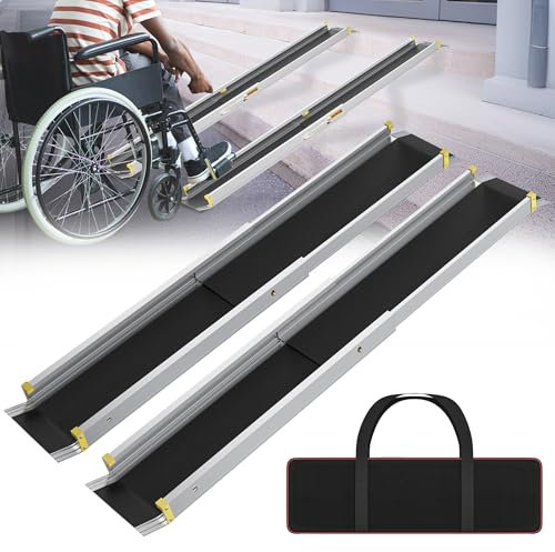 HENGMEI Rampe télescopique pour fauteuil roulant, rail télescopique, seuil de porte, en aluminium, pour fauteuil roulant, capacité de charge 300 kg, argenté (75,5-122 cm)