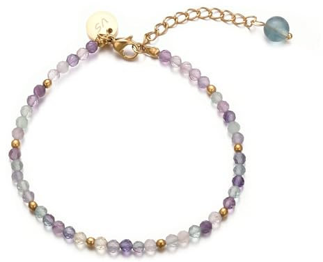 vissen Grün Lila Naturstein Armband Damen Fluorit Perlen Armband Edelstahl Goldenes Armbands Verstellbar Personalisiertes Jewellery ﻿