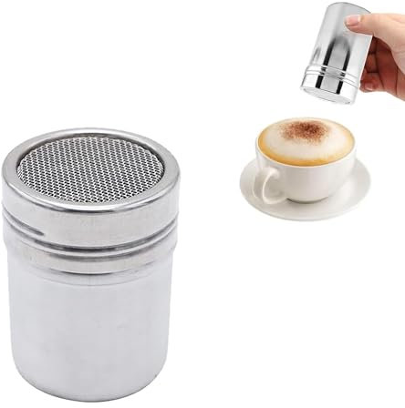 1Pcs Powder Shaker,Stainless Steel Flour Shaker,Fine Mesh Safe and Durable Icing Sugar Shaker,Coffee Powder Dispenser Frosting Bottle for Salt/Spice/Powder/Pepper Baking Seasoning Jar